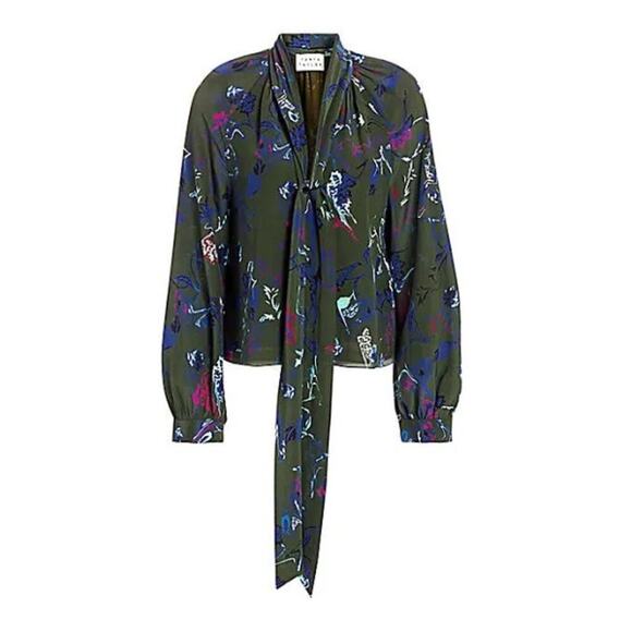 Tanya Taylor Long Sleeve Floral Blouse Tie neck SZ 6 - Picture 5 of 12